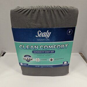 Sealy Signature Full Size Gray Sheet Set – 300 TC Cotton, 4 Pc, Antimicrobial